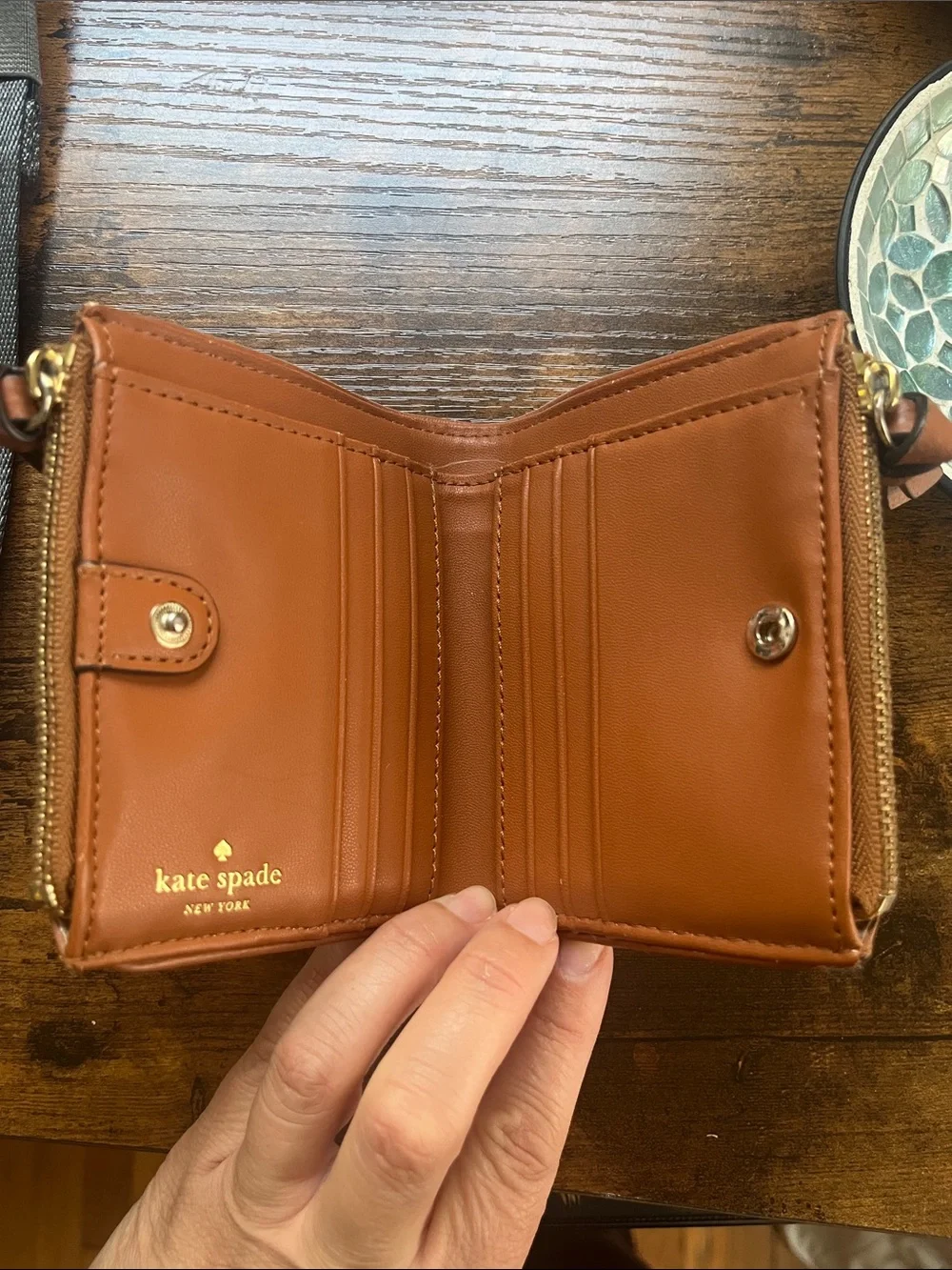kate spade Pebbled Leather Zip Compact Wallet - Cognac Brown - Picture 3 of 3